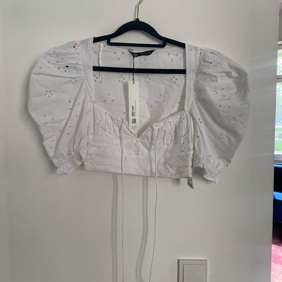 Zara cropped eyelet top white present sleeves balloon bell sleeves - Picture 8 of 8